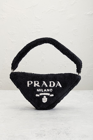 FWRD Renew Prada Terry Triangle Handbag in Black