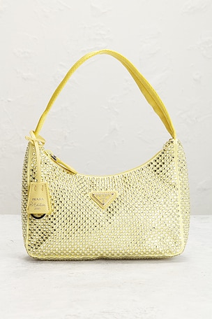 FWRD Renew Prada Crystal Embellished Re-Edition 2000 Shoulder Bag in Metallic Gold