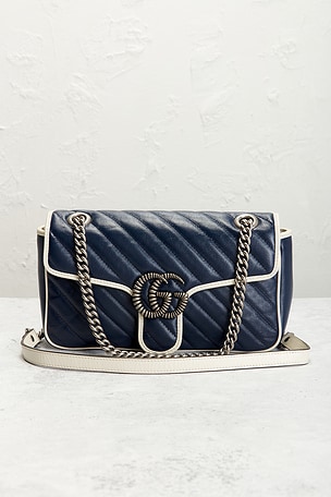 FWRD Renew Gucci GG Marmont Shoulder Bag in Navy