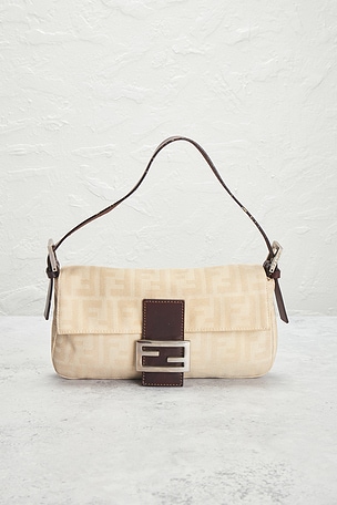 FWRD Renew Fendi Zucca Mama Baguette Shoulder Bag in Ivory
