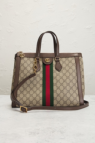 FWRD Renew Gucci GG Supreme Ophidia Tote Bag in Beige