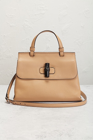 FWRD Renew Gucci Bamboo Daily Handbag in Tan