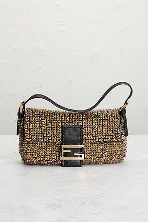 FWRD Renew Fendi Limited Edition Rainbow Beaded Baguette Shoulder Bag in Red
