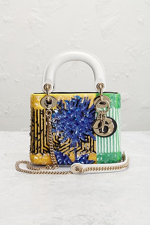 FWRD Renew Dior Lady D-Lite Handbag in Yellow,Blue