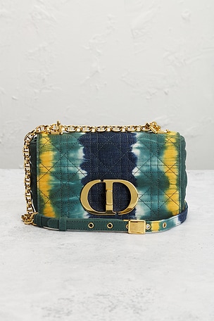 FWRD Renew Dior Tie-Dye Denim Caro Shoulder Bag in Dark Green