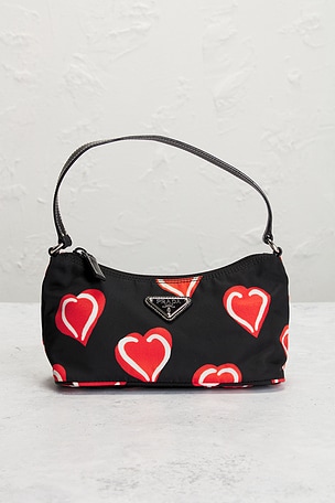 FWRD Renew Prada Nylon Heart Shoulder Bag in Black