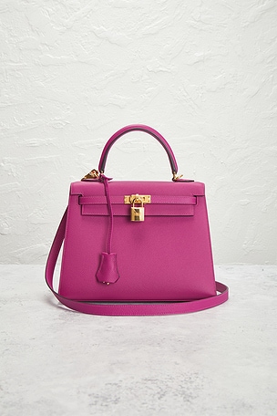 FWRD Renew Hermes Epsom Kelly Sellier 25 Handbag in Fuchsia