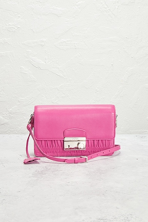 FWRD Renew Prada Nappa Gaufre Shoulder Bag in Pink
