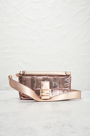 FWRD Renew Fendi Pequin Sequins Baguette NM Shoulder Bag in Pink
