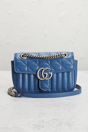 FWRD Renew Gucci Mini GG Marmont Shoulder Bag in Blue