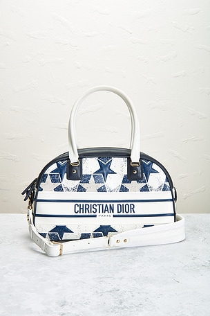 FWRD Renew Dior Printed Star Embossed Vibe Zip Bowling Bag in White