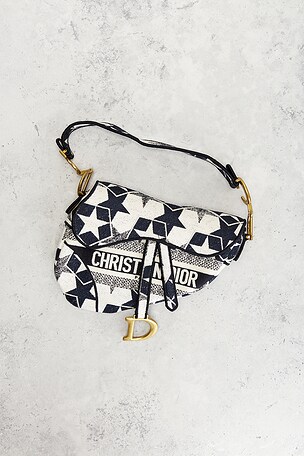 FWRD Renew Dior Star Embroidered Saddle Bag in White,Blue