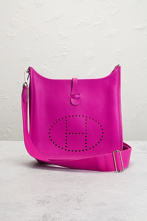 FWRD Renew Hermes Taurillon Clemence Evelyne III PM Shoulder Bag in Fuchsia