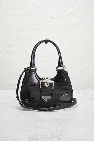 FWRD Renew Prada Re-Nylon Re-Edition 2002 Moon Shoulder Bag in Black