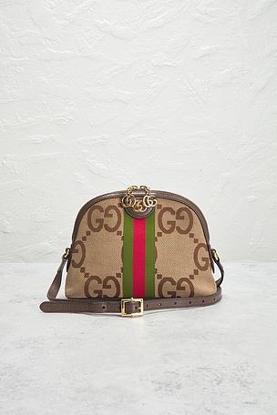 FWRD Renew Gucci Jumbo GG Ophidia Dome Shoulder Bag in Brown