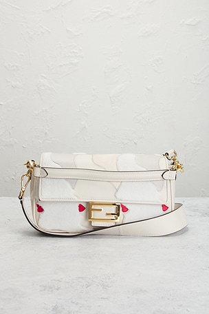 FWRD Renew Fendi Mink Fur Nappa Faces Baguette Shoulder Bag in Ivory