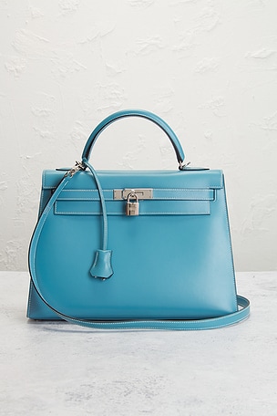 FWRD Renew Hermes Box Kelly 32 Handbag in Blue