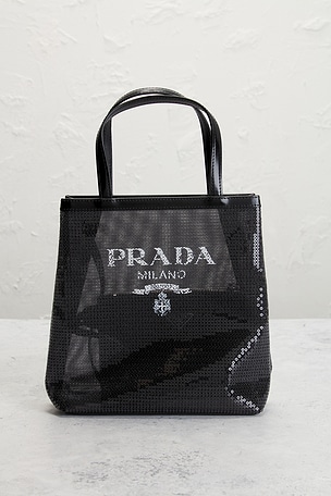 FWRD Renew Prada Rete Paillettes Tote Bag in Black