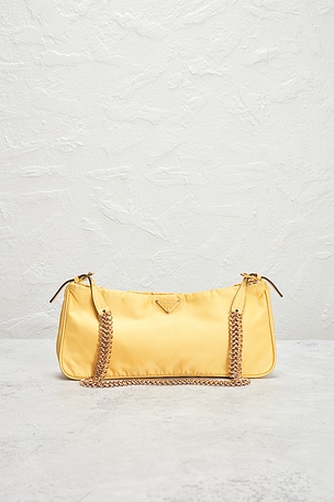FWRD Renew Prada Tessuto Bacheli Shoulder Bag in Mustard