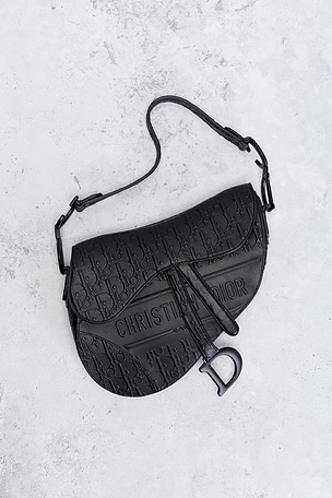 FWRD Renew Dior Embossed Saddle Bag in Black