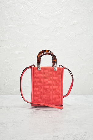 FWRD Renew Fendi Mesh FF Mini Sunshine Shopper Tote Bag in Orange