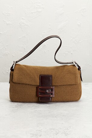FWRD Renew Fendi Knit Baguette Shoulder Bag in Brown