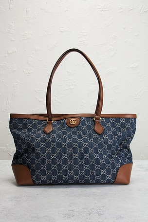 FWRD Renew Gucci Denim Ophidia Tote Bag in Blue