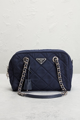 FWRD Renew Prada Tessuto Impuntu Shoulder Bag in Navy