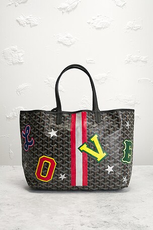 FWRD Renew Goyard Customized Varsity Letter Love Monogram Saint Louis PM Tote Bag in Brown