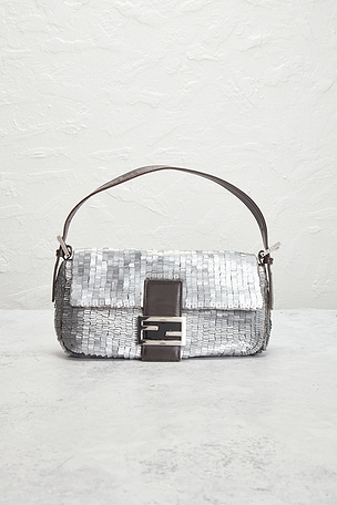FWRD Renew Fendi Vintage Sequin Baguette Shoulder Bag in Metallic Silver
