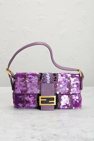 FWRD Renew Fendi Sequin Baguette Shoulder Bag in Purple