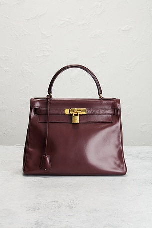 FWRD Renew Hermes 1978 Box Kelly 28 Handbag in Burgundy