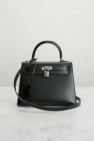 FWRD Renew Hermes Box Kelly 25 Sellier Handbag in Black