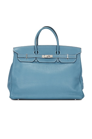 Hermes Taurillon Clemence Birkin 40 Retourne Handbag n Bleu Jean FWRD Renew
