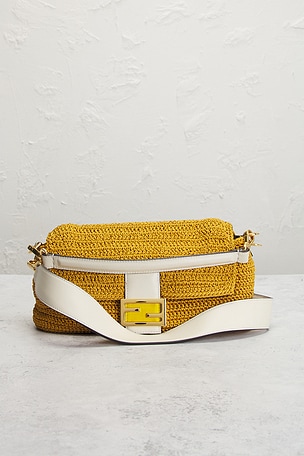FWRD Renew Fendi Crochet Baguette NM Shoulder Bag in Yellow