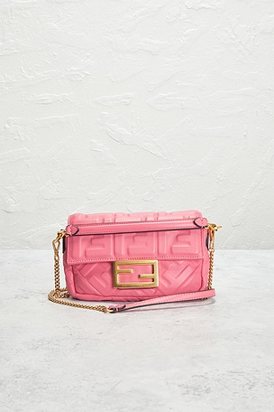 FWRD Renew Fendi Zucca Embossed Mini Baguette NM Shoulder Bag in Pink