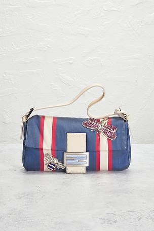 FWRD Renew Fendi Insect Baguette Shoulder Bag in Blue