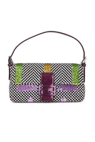 Fendi Embroidered Tweed Baguette Shoulder Bag FWRD Renew