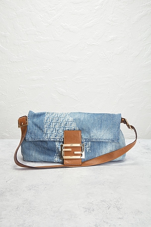 FWRD Renew Fendi Denim Zucchino Baguette Shoulder Bag in Blue