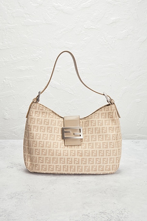 FWRD Renew Fendi Zucca Shoulder Bag in Ivory