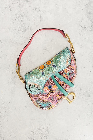 FWRD Renew Dior Sequin Saddle Bag in Teal