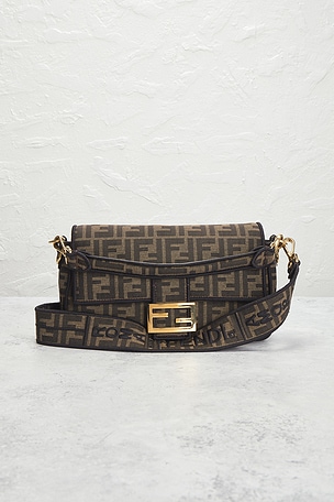 FWRD Renew Fendi Zucca Baguette Shoulder Bag in Brown