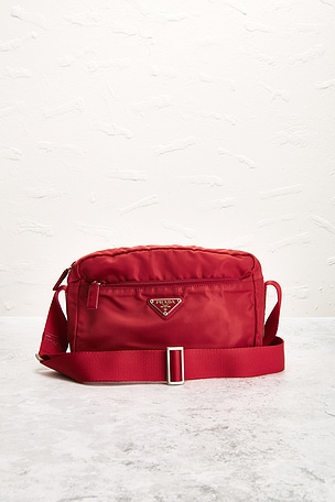 FWRD Renew Prada Tessuto Shoulder Bag in Red