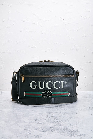 FWRD Renew Gucci Logo Messenger Bag in Black