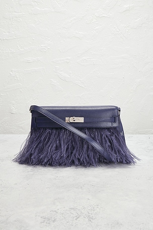 FWRD Renew Hermes Kelly Chevre & Ostrich Elan Foile Handbag in Blue