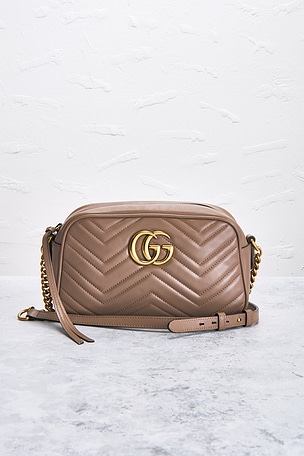 FWRD Renew Gucci GG Marmont Shoulder Bag in Beige