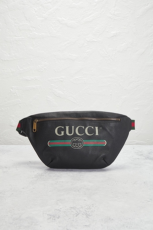 FWRD Renew Gucci Logo Belt Bag in Black