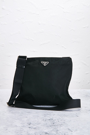 FWRD Renew Prada Tessuto Flat Messenger Bag in Black
