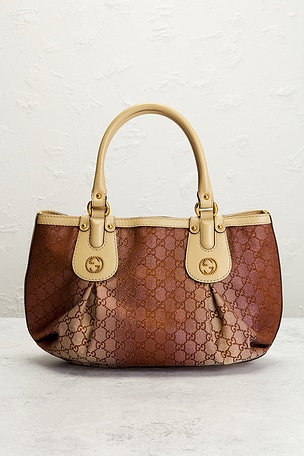 FWRD Renew Gucci Scarlett Stud Tote Bag in Brown