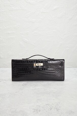 FWRD Renew Hermes Shiny Porosus Crocodile Kelly Cut Pochette in Black